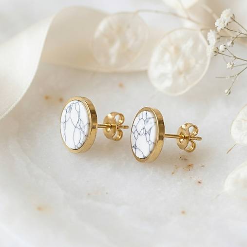 Steel Howlite Stud Earrings / Náušnice syntetický howlit, oceľ E015