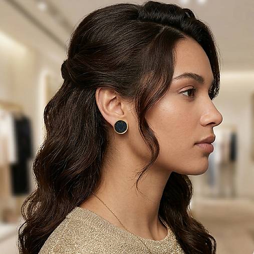 Steel Black Howlite Stud Earrings / Náušnice syntetický howlit, oceľ E015