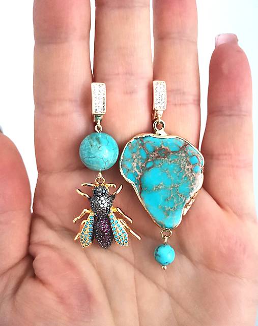 Náušnice - Tyrkysová MUŠKA - 18273739_