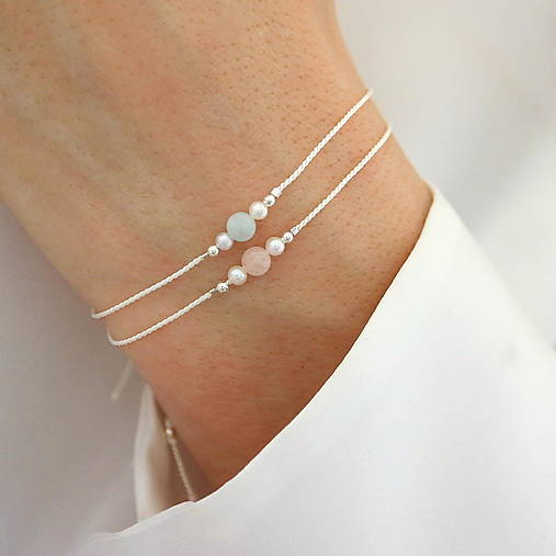 Náramky - Strieborné hodvábne náramky s morganitom a perlami - 18274574_