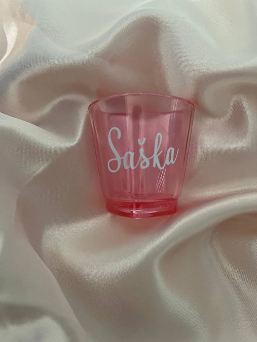 Nádoby - Ružový poldecák v tvare srdca - biele písmo - 18274665_