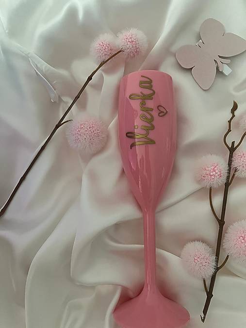 Nádoby - Ružový pohár na šampanské - zlaté písmo - 18274722_