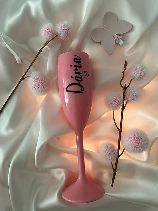 Nádoby - Ružový pohár na šampanské - čierne písmo - 18274732_