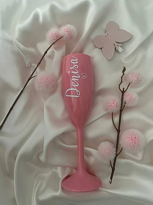 Nádoby - Ružový pohár na šampanské - biele písmo - 18274743_