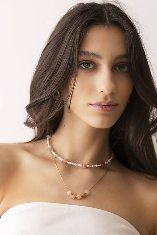 Jemná retiazka s kremeňom – nastaviteľná dĺžka – Line Cube