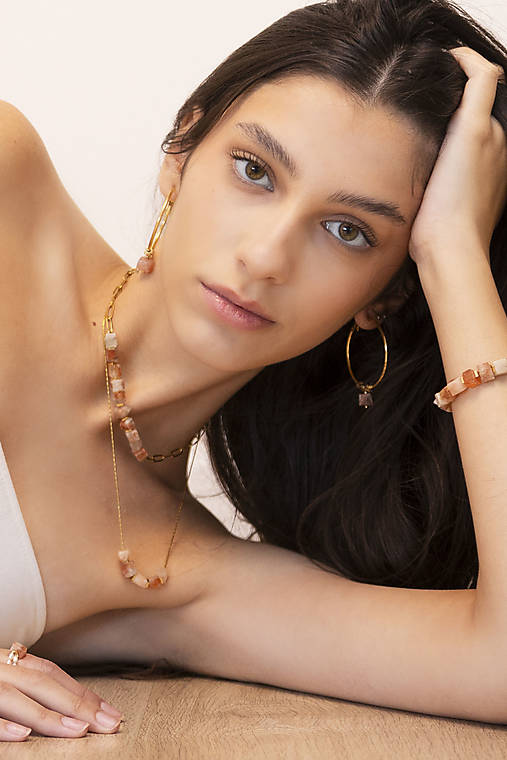 Kruhové náušnice s ružovým kremeňom – Line Cube