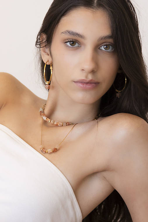 Kruhové náušnice s ružovým kremeňom – Line Cube