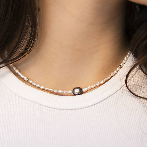 Strieborný náhrdelník s tmavou perlou – Silver Dark