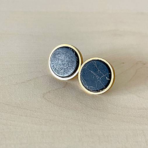 Steel Antracite Howlite Stud Earrings / Náušnice syntetický howlit, oceľ E015