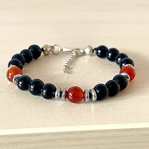 Carnelian and Black Agate Bracelet / Náramok karneol, achát, E034