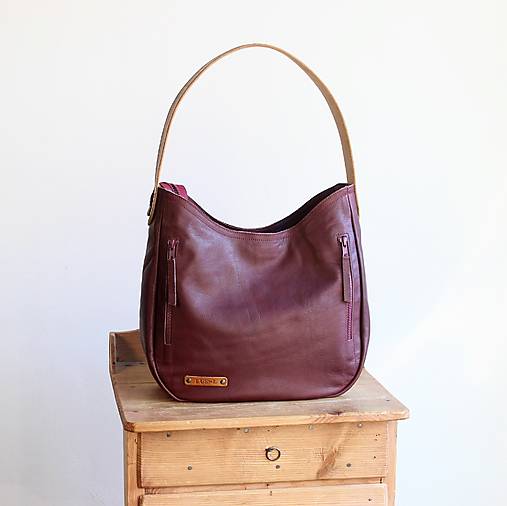 Veľké tašky - Kožená kabelka *maroon* - 18278273_