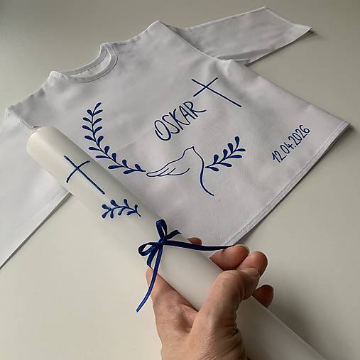 Krstná košieľka a svieca na krst ručne maľovaná s holubicou a halúzkami