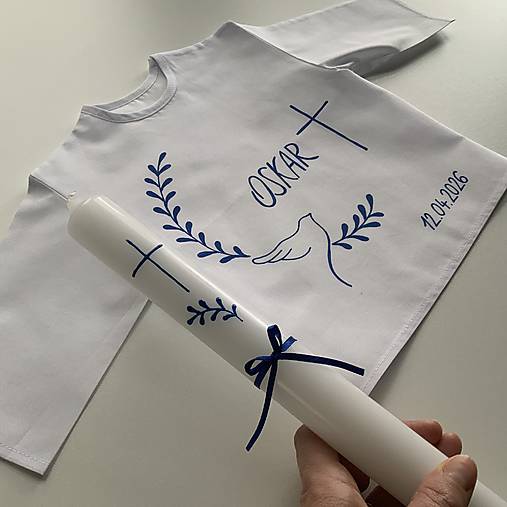 Krstná košieľka a svieca na krst ručne maľovaná s holubicou a halúzkami