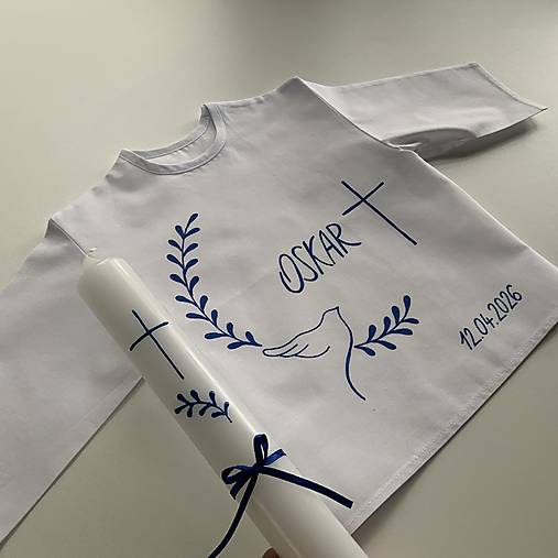 Krstná košieľka a svieca na krst ručne maľovaná s holubicou a halúzkami