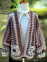  - Kardigan - dámsky háčkovaný "granny square" sveter - hnedý - 18278362_