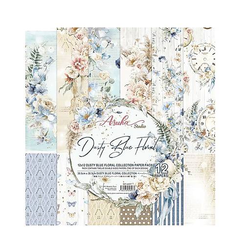 Papier - Scrapbook papier Dusty Blue Floral 12x12 - 18282593_