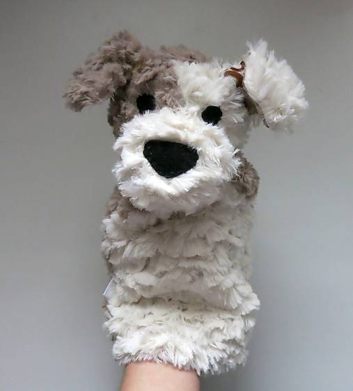 Maňuška psík chlpatý - Smotanovo sivohnedý s krúžkovými uškami