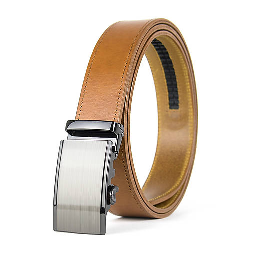 Opasky - Kožený opasok s automatickým zapínaním STEELCORE (Oranžová) - 18282117_