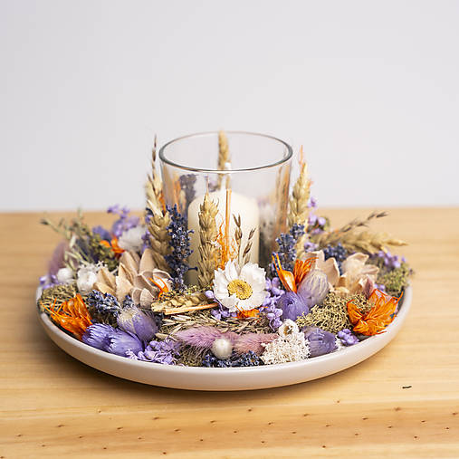 Svietnik zo sušených kvetov na stôl  (Žltá)