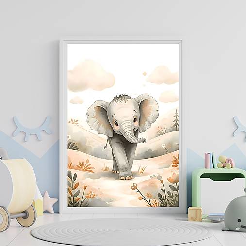 Grafika - Sloník – jemná akvarelová ilustrácia - print PDF - 18283404_