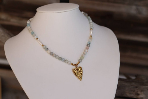 Náhrdelník akvamarín, perly