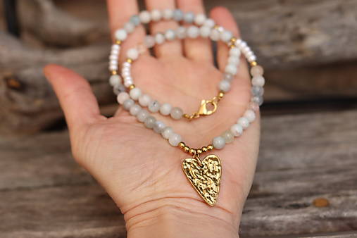 Náhrdelník akvamarín, perly