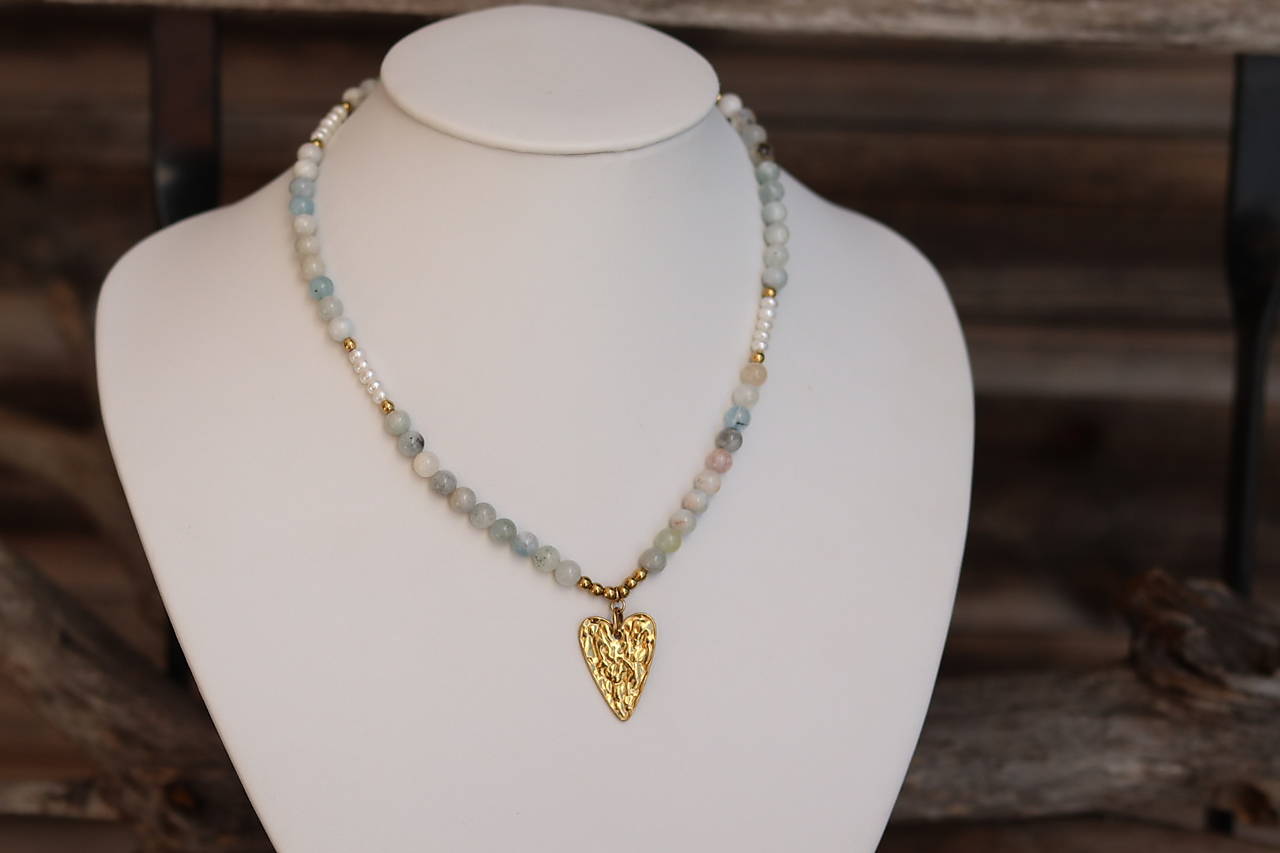 Náhrdelník akvamarín, perly