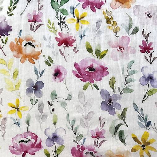 akvarelové kvety, 100 % bavlnený mušelín EÚ