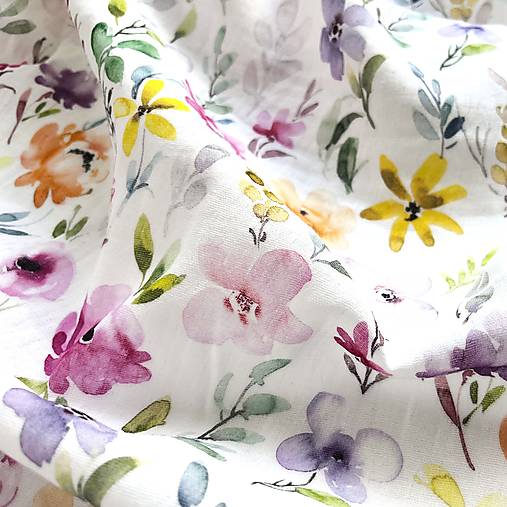 akvarelové kvety, 100 % bavlnený mušelín EÚ