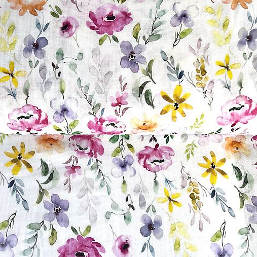 akvarelové kvety, 100 % bavlnený mušelín EÚ