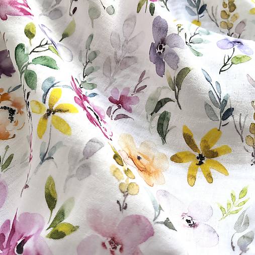 akvarelové kvety, 100 % bavlnený mušelín EÚ