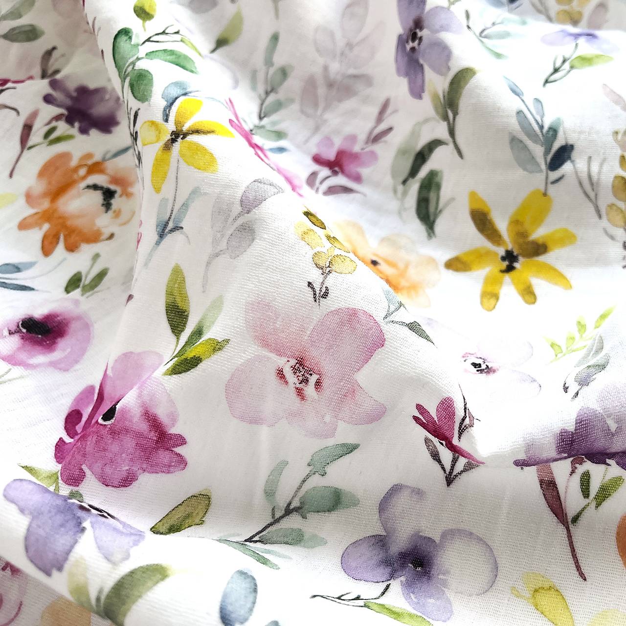 akvarelové kvety, 100 % bavlnený mušelín EÚ