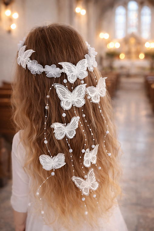 Detské doplnky - Ozdoba do vlasov pre dievčatá na prvé sväté prijímanie - motýliky - 18286528_