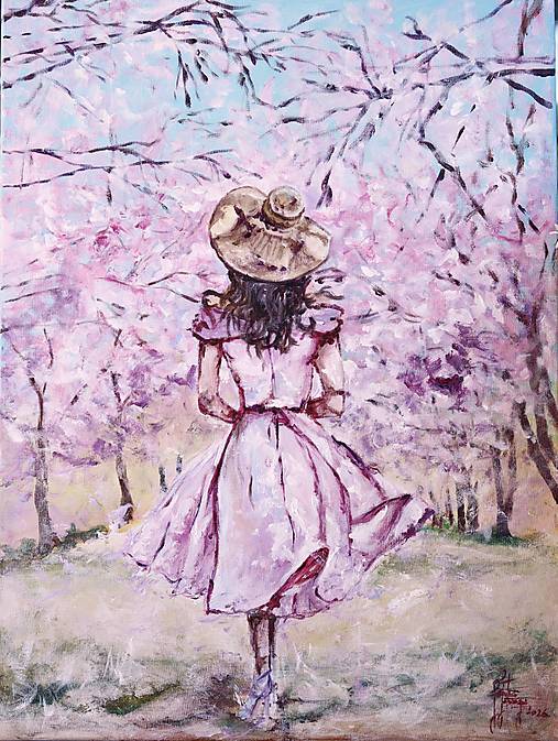 Obrazy - Sakura ,žena v meste 80x60 - 18286446_