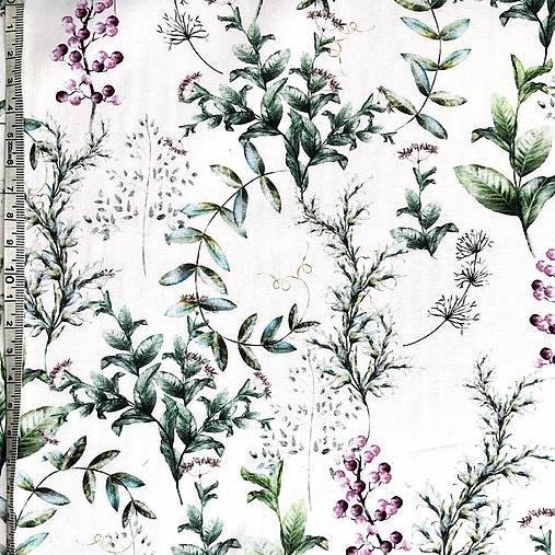 fialové lúčne kvety, 100 % predzrážaná bavlna EÚ, šírka 140 cm