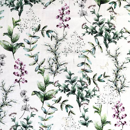 fialové lúčne kvety, 100 % predzrážaná bavlna EÚ, šírka 140 cm