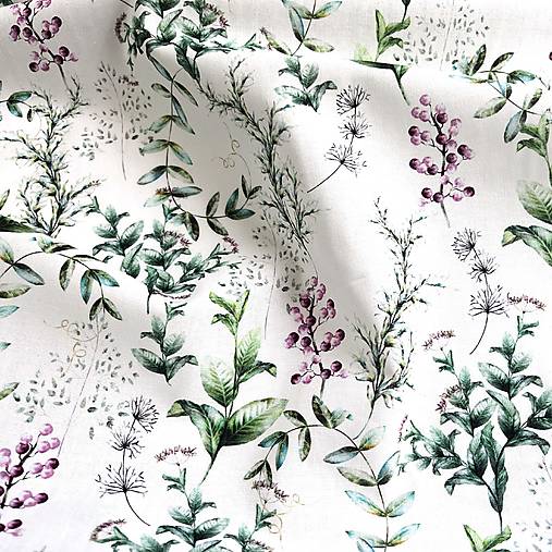 fialové lúčne kvety, 100 % predzrážaná bavlna EÚ, šírka 140 cm