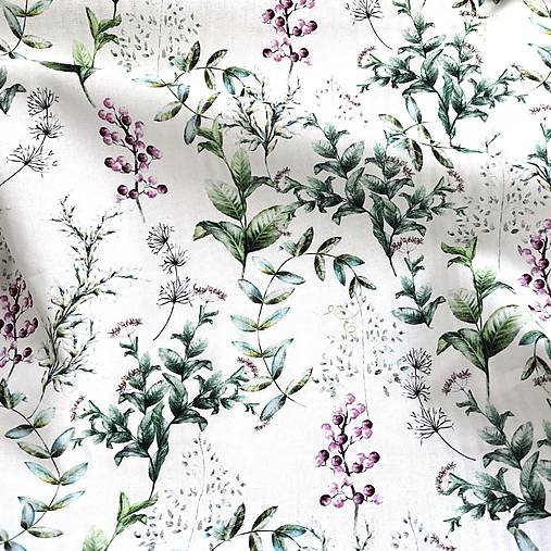 fialové lúčne kvety, 100 % predzrážaná bavlna EÚ, šírka 140 cm