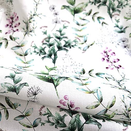 fialové lúčne kvety, 100 % predzrážaná bavlna EÚ, šírka 140 cm