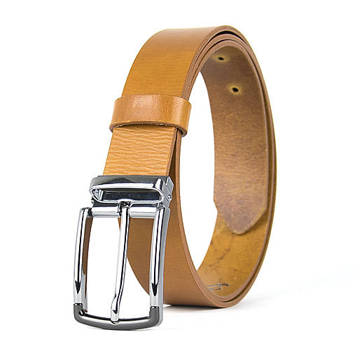 Opasky - Unisex kožený opasok SILVERLINE, 3.3cm šírka, farba podľa výberu (Oranžová) - 18287666_