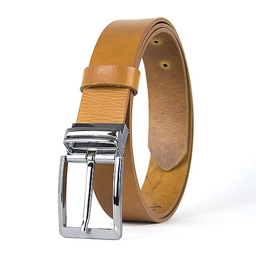 Opasky - Unisex kožený opasok OBSIDIAN, 3.3cm šírka, farba podľa výberu (Oranžová) - 18288009_