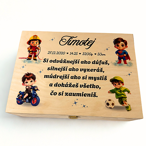 Tabuľky - Drevená krabička na spomienky pre chlapčeka - 18287781_