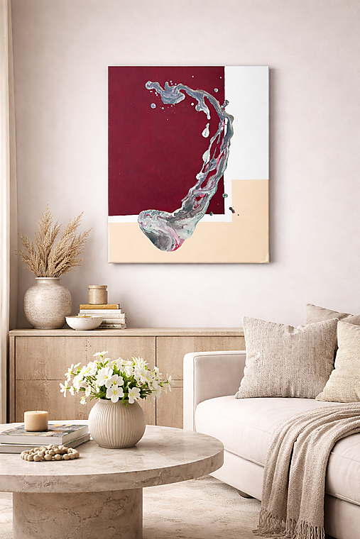 Obrazy - Abstraktný obraz na plátne – moderný obraz do obývačky – červeno béžový abstrakt - 18288785_