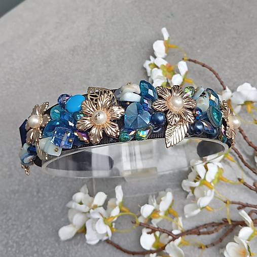 Ozdoby do vlasov - Dolce Vita Flowers Blue ... čelenka - 18290010_