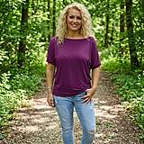 Topy, tričká, tielka - Tričko s širokým lodičkovým výstřihem - ostružinová barva (viskóza) - 18290909_