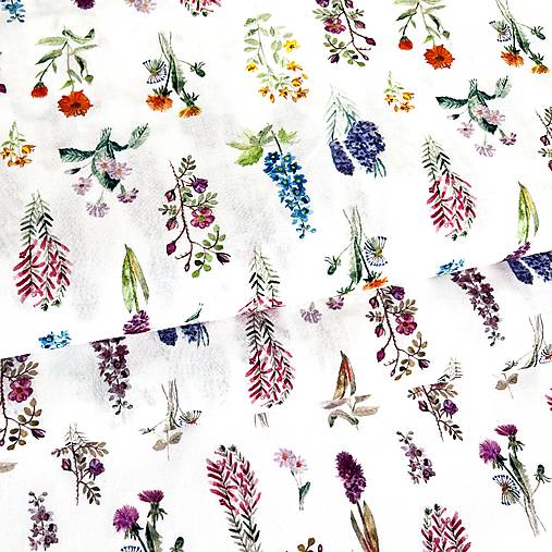 poľné kvety (2 varianty), 100 % predzrážaná bavlna EÚ, šírka 140 cm