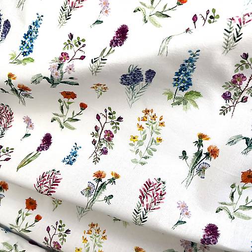 poľné kvety (2 varianty), 100 % predzrážaná bavlna EÚ, šírka 140 cm