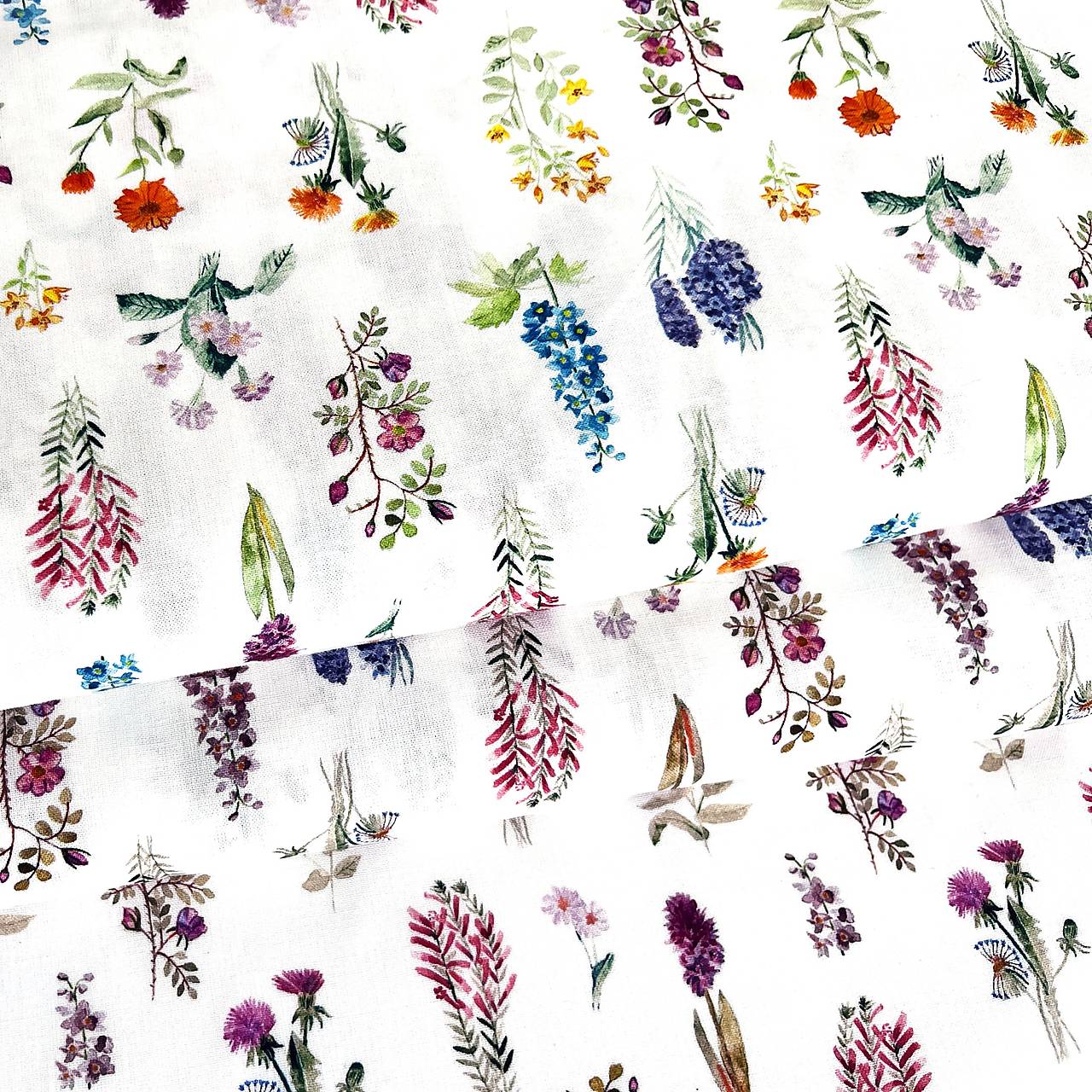 poľné kvety (2 varianty), 100 % predzrážaná bavlna EÚ, šírka 140 cm