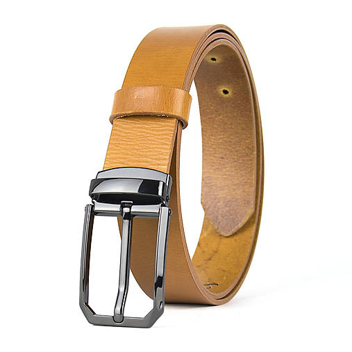Opasky - Unisex kožený opasok PLATINUM, 3.3cm šírka, farba podľa výberu (Oranžová) - 18293028_