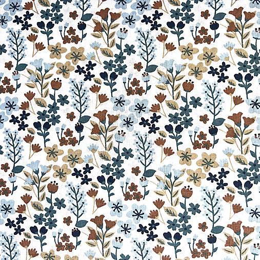 modravá lúka, 100 % kvetovaná bavlnená látka Francúzsko, šírka 150 cm